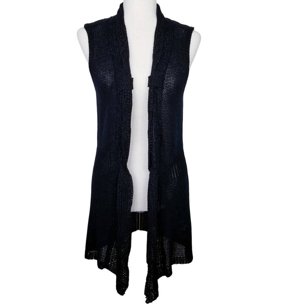 ANGEL Apparel Open Knit Sleeveless Longline Black Cardigan Size M